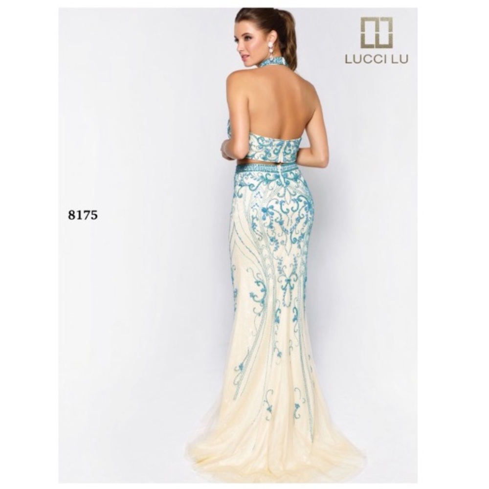 Lucci lu 8175 jade/nude formal dress - Picture 2 of 3